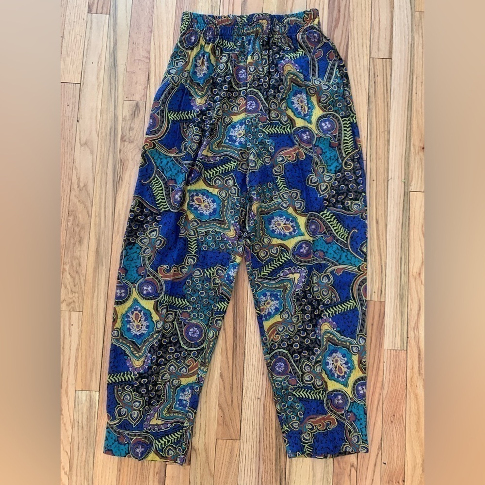 Vintage 80s Christine David Colorful Elastic Waist Pants Women’s XS